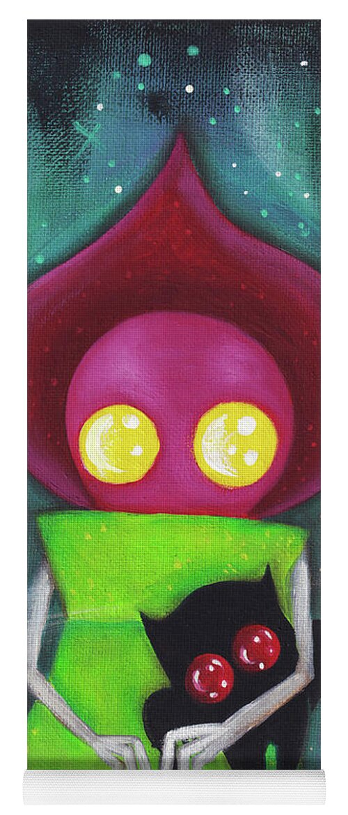 Mothman Cryptid Cryptozoology Kawaii Pop Surrealism Cartoon Monster Alien Myth Ufo Ovni Area 51 Extraterrestrial Yoga Mat featuring the painting West Virginia Creatures by Abril Andrade