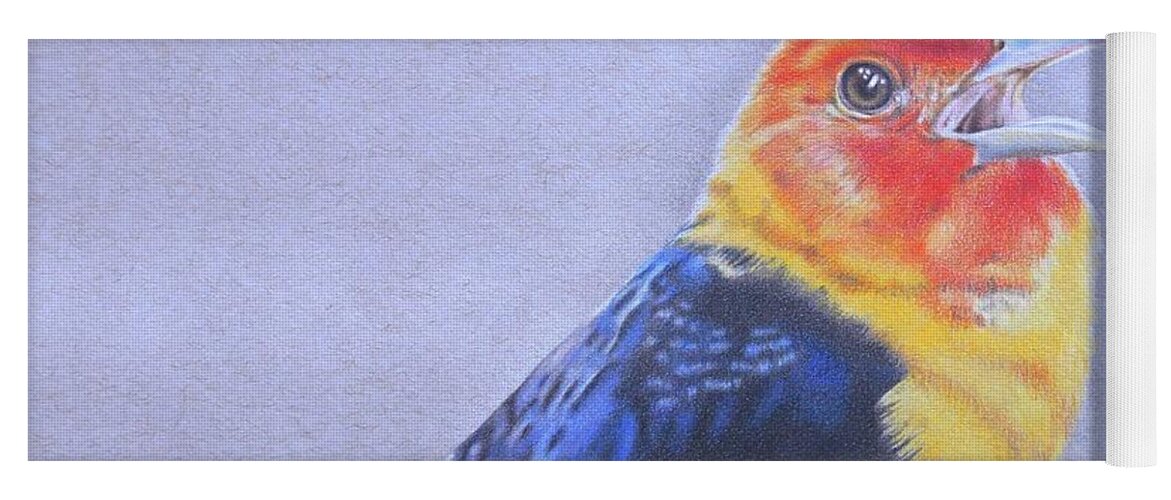 Western Tanager Yoga Mat featuring the drawing Western Tanager - Male by Karrie J Butler