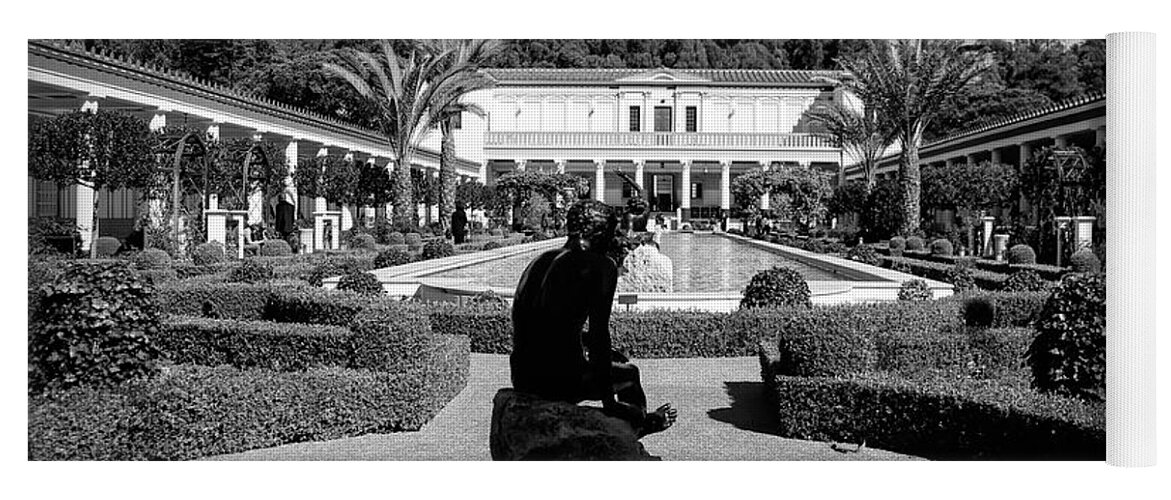 Getty Yoga Mat featuring the photograph Wide Angle Getty Villa Black White by Chuck Kuhn