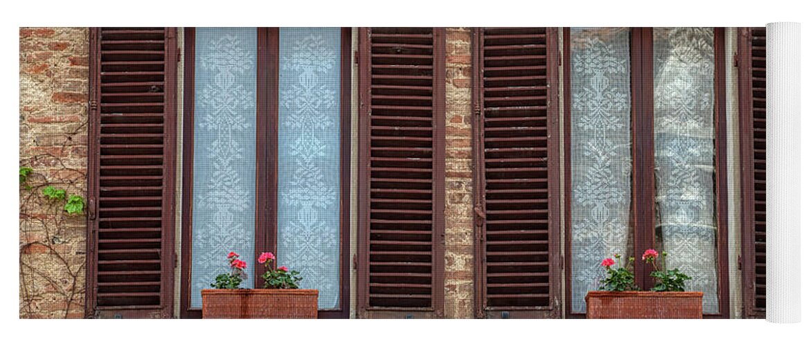 Tuscany Yoga Mat featuring the photograph Window Flowers of Tuscany by David Letts