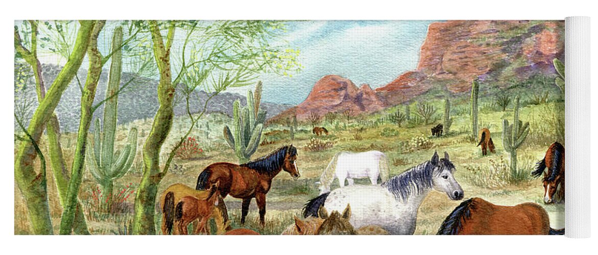 Wild Horses Yoga Mat featuring the painting Wild And Free Forever by Marilyn Smith