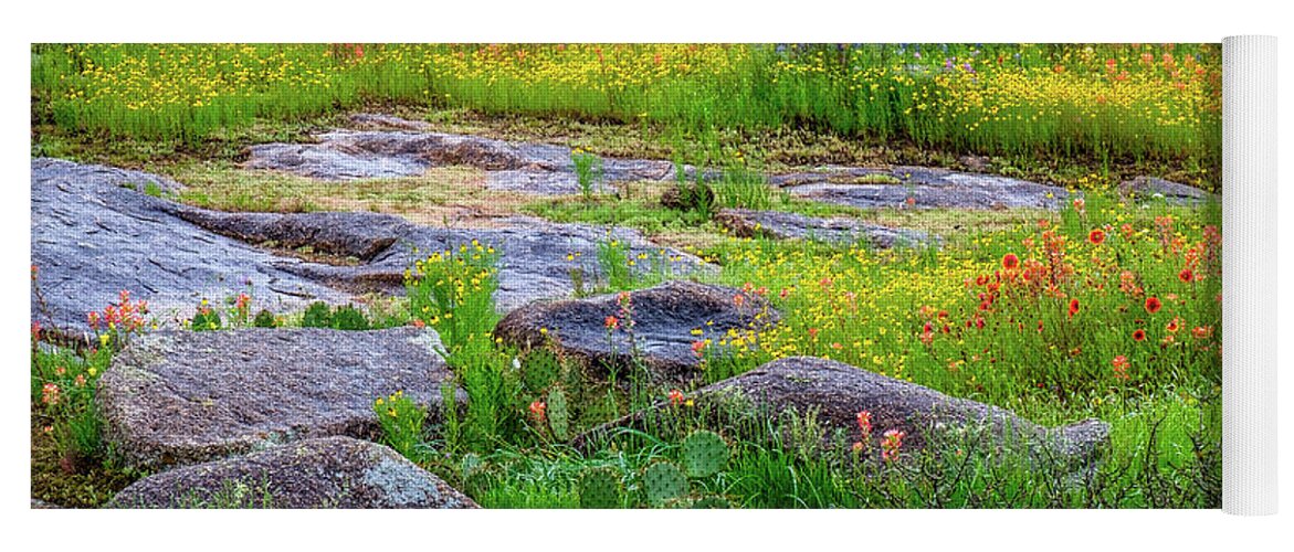 Texas Wildflowers Yoga Mat featuring the photograph Wildflower Rock by Johnny Boyd