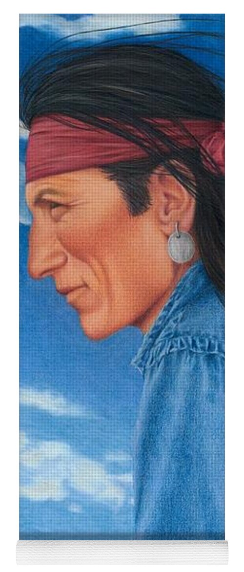 Native American Portrait. American Indian Portrait. Navajo Portrait. Yoga Mat featuring the painting Wind in His Hair by Valerie Evans