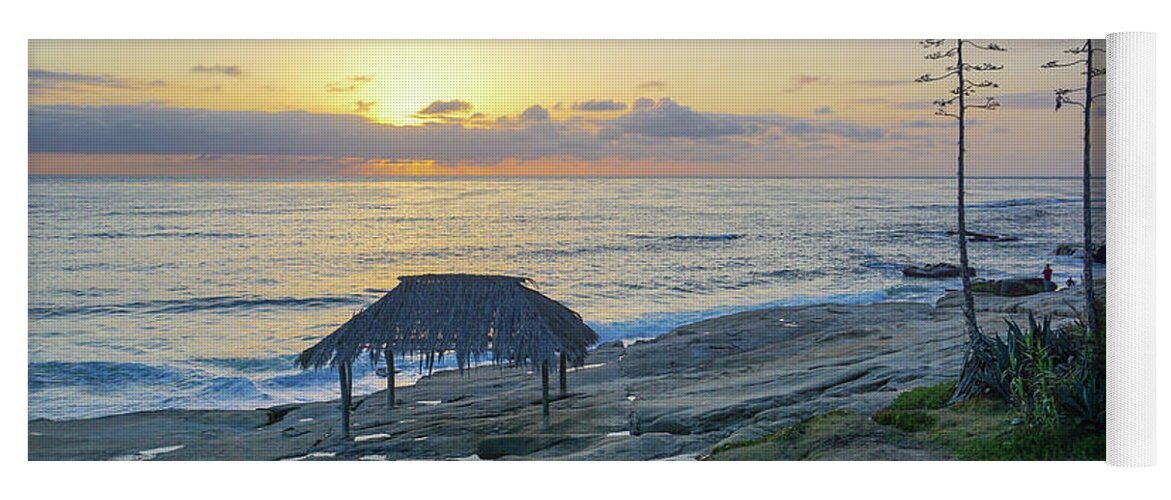 Windansea Yoga Mat featuring the photograph Windansea Surf Hut Sunset 04 by Richard A Brown