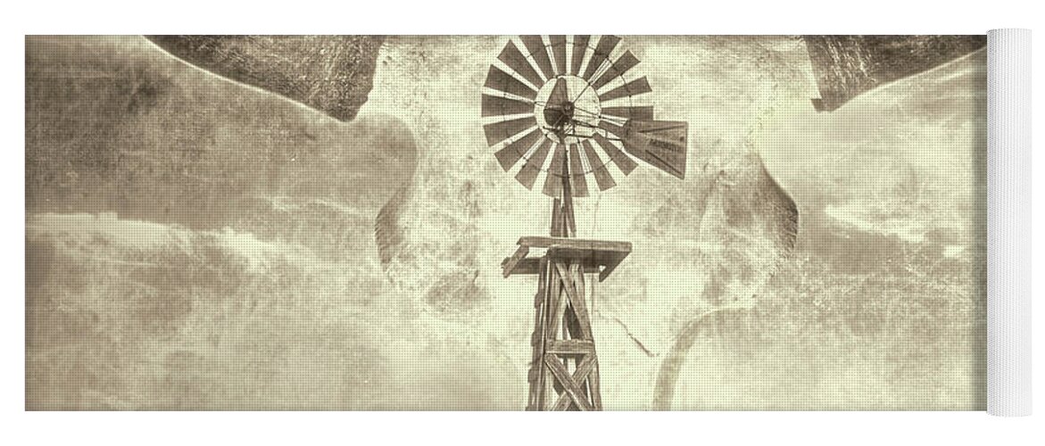 Kansas Yoga Mat featuring the photograph Windmill and Bison 002 by Rob Graham
