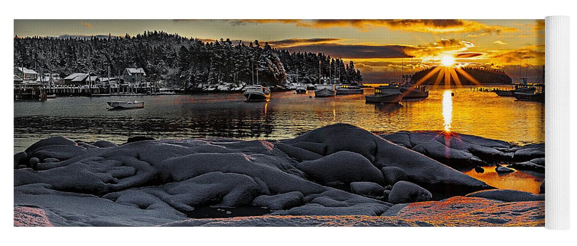 Sunrise Yoga Mat featuring the photograph Winter Sunrise at Cutler Harbor Maine by Marty Saccone