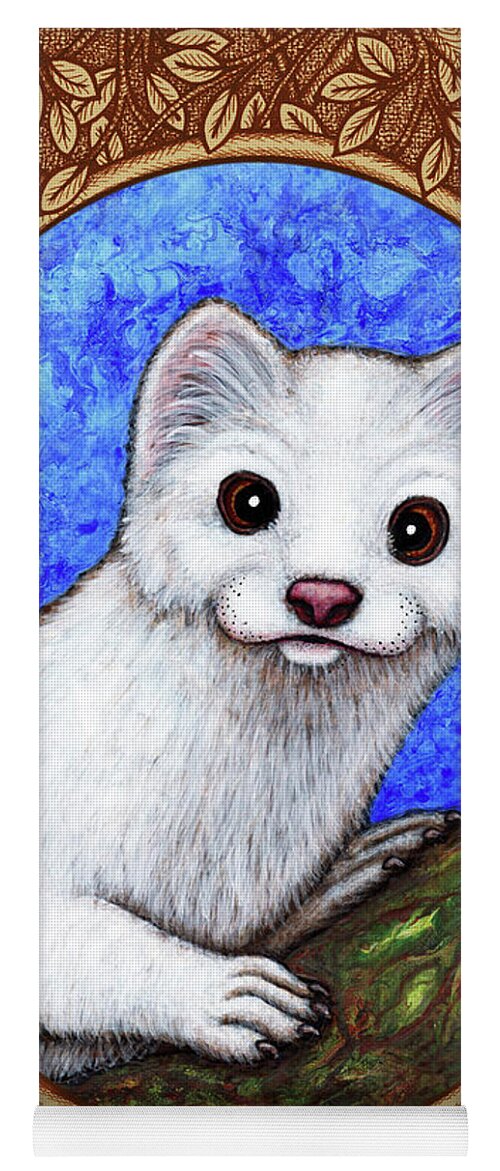 Animal Portrait Yoga Mat featuring the painting Winter Weasel Portrait - Brown Border by Amy E Fraser