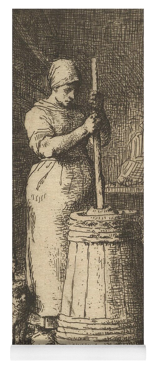 19th Century Art Yoga Mat featuring the relief Woman Churning Butter by Jean-Francois Millet