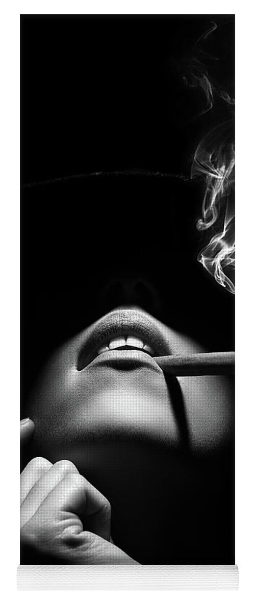 #faatoppicks Yoga Mat featuring the photograph Woman smoking a cigar by Johan Swanepoel