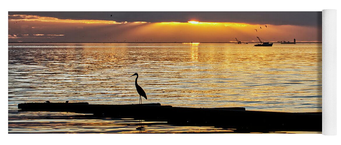 Sunrise Yoga Mat featuring the photograph Workboats and Shorebirds by Ty Husak