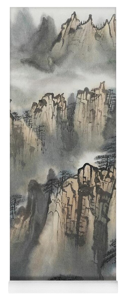 Chinese Watercolor Yoga Mat featuring the painting Yellow Mountain - Huangshan - Autumn by Jenny Sanders