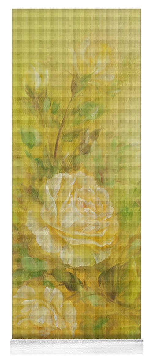 Flowers Yoga Mat featuring the painting Yellow Roses Vignette by Lynne Pittard