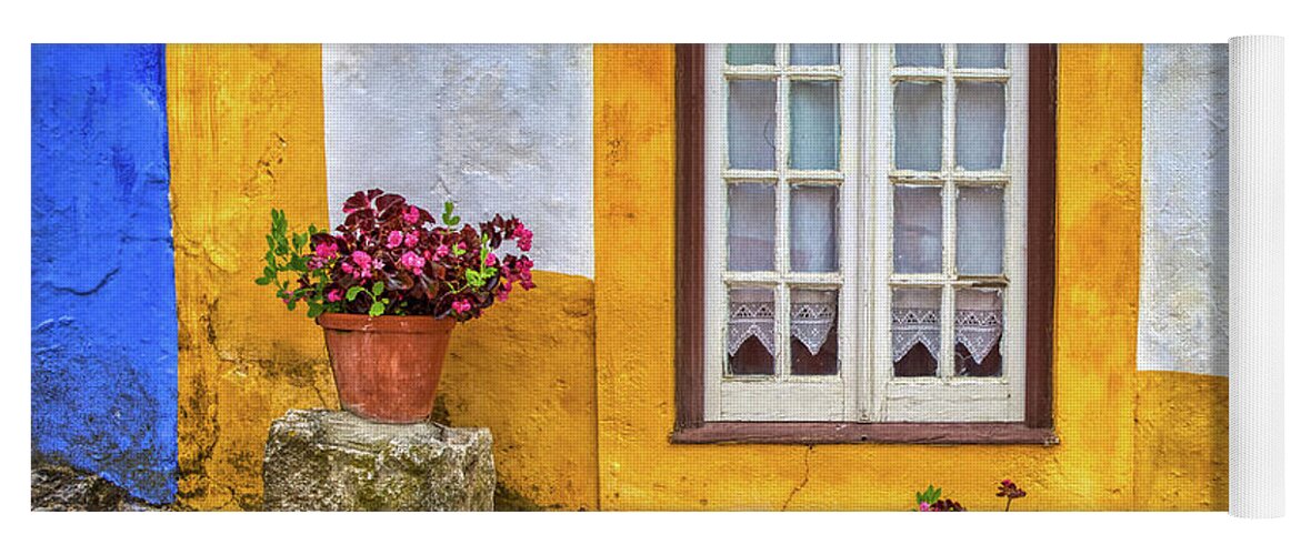 Window Yoga Mat featuring the photograph Yellow Window of Obidos by David Letts
