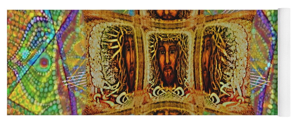 Impressionist New Painting Inspiration Ministry Gospel Truth Righteous Praise Faith Mandala Cross Bible Yoga Mat featuring the painting YHUSHUA Messiah by Hidden Mountain