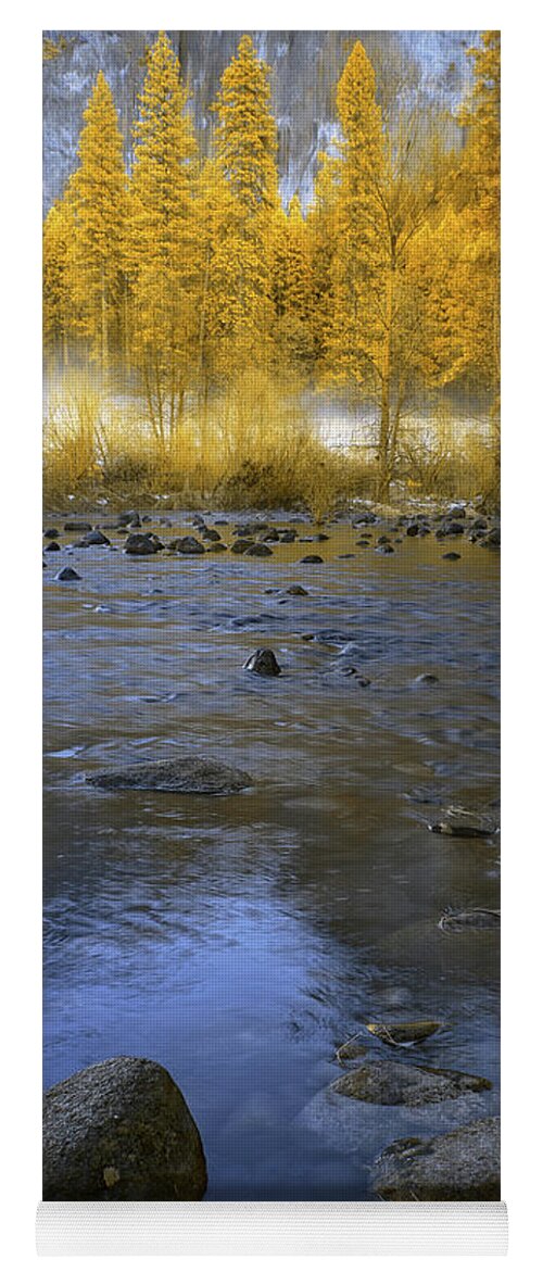 Yosemite Yoga Mat featuring the photograph Yosemite River in Yellow by Jon Glaser