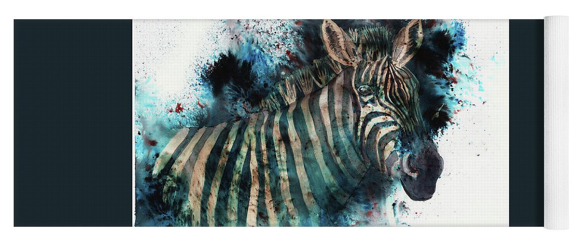 Zebra Yoga Mat featuring the painting Zebra in the Mist by Jeanette Mahoney