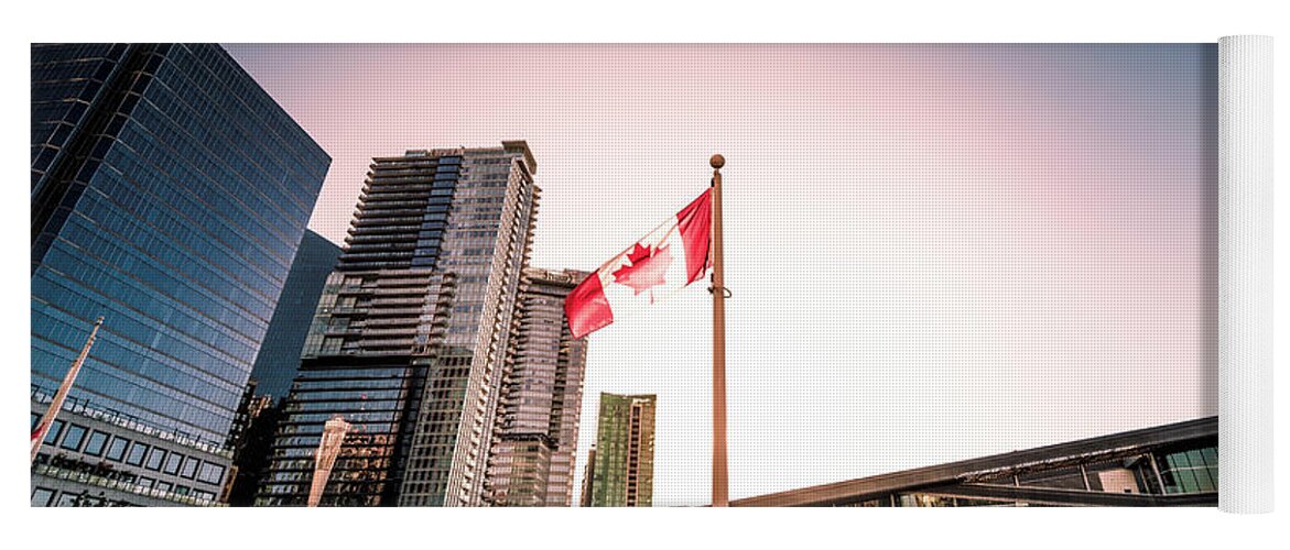 Canada Place Yoga Mat featuring the photograph Canada Maple Leaf Flag Waterfront 0247-101 by Amyn Nasser