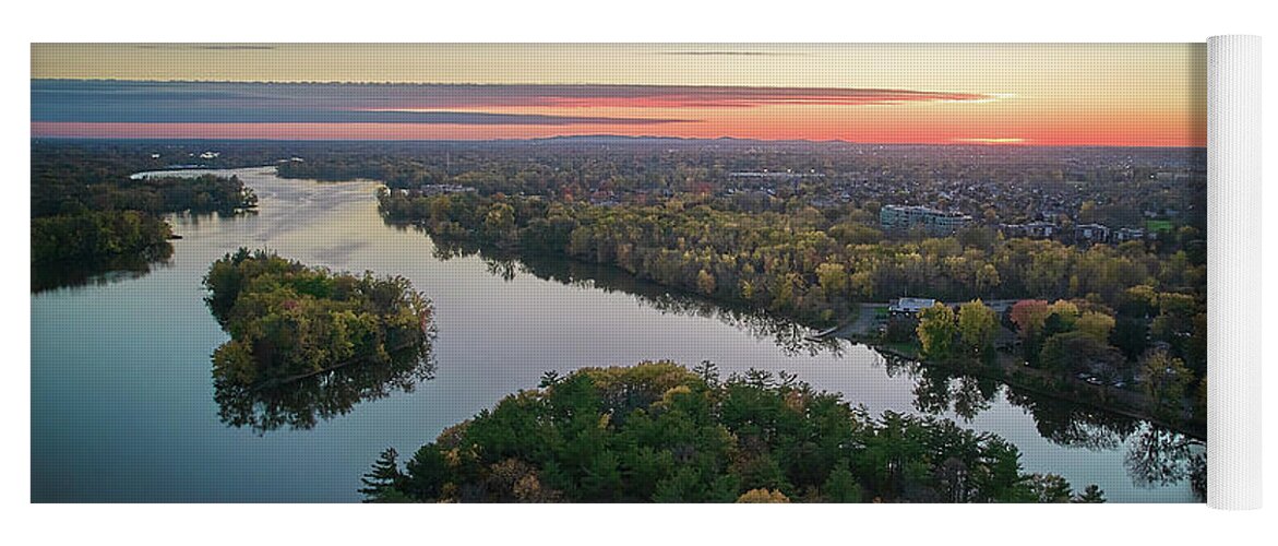 Drone Yoga Mat featuring the photograph Areal Sunset on the MilleIles river by Carl Marceau