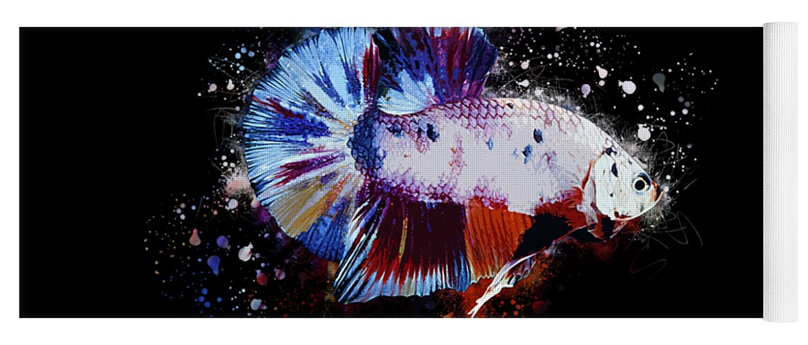 Artistic Yoga Mat featuring the digital art Artistic Candy Multicolor Betta Fish by Sambel Pedes