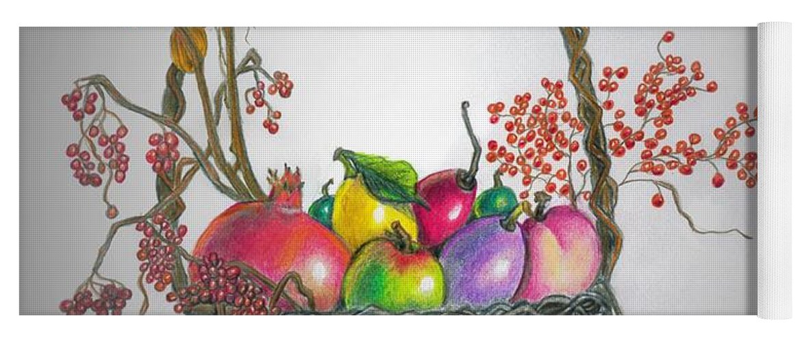 Fruits Yoga Mat featuring the drawing Basket of fruits #1 by Tara Krishna