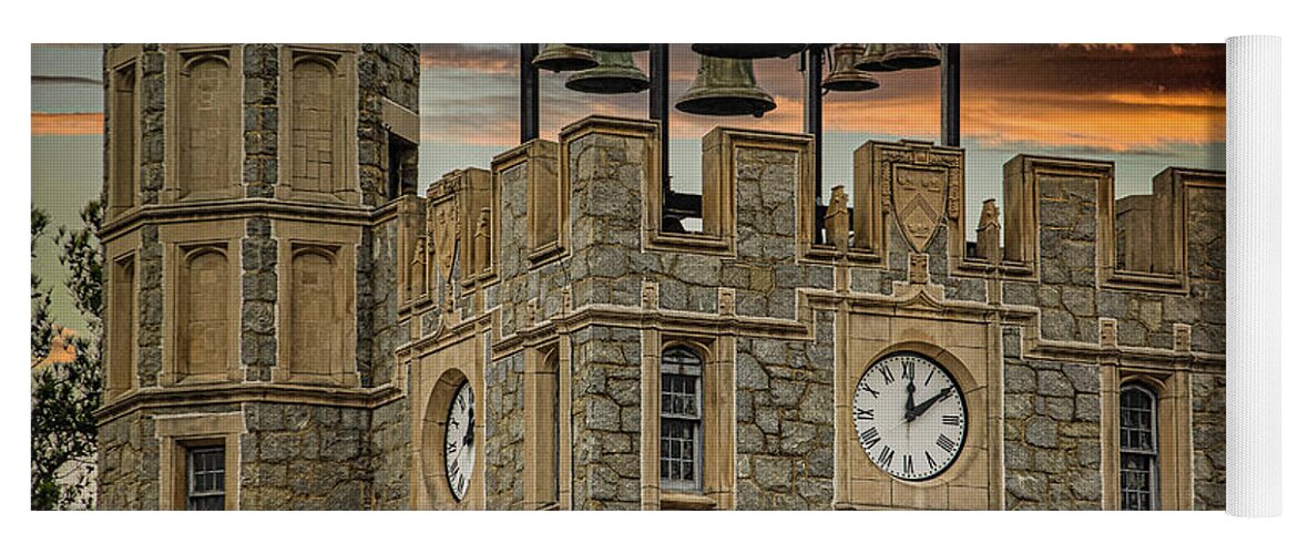 Abstract Yoga Mat featuring the photograph Bells Over Clock Tower at Dusk #1 by Darryl Brooks