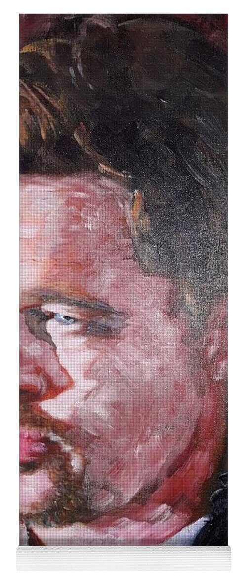 Actor Yoga Mat featuring the painting Brad Pitt #1 by Sam Shaker