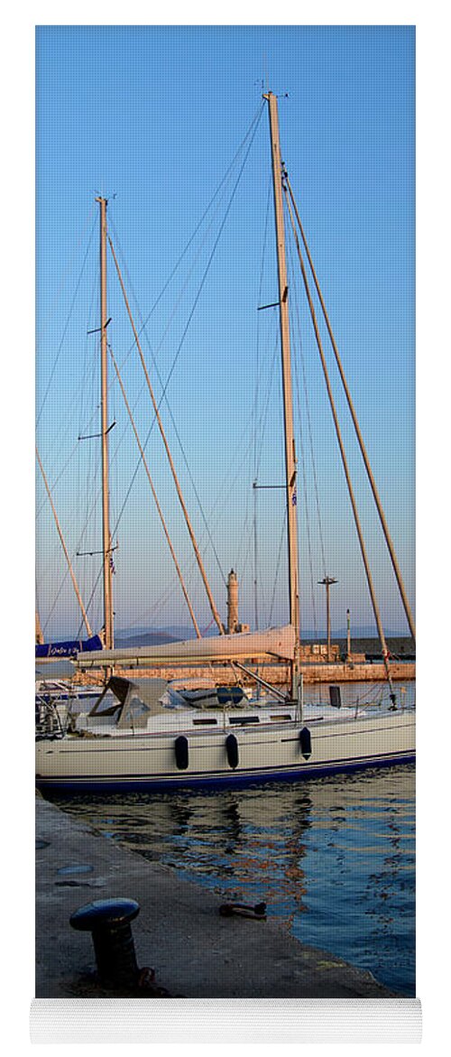 Chania Yoga Mat featuring the photograph Chania Harbor #1 by Patrick Nowotny