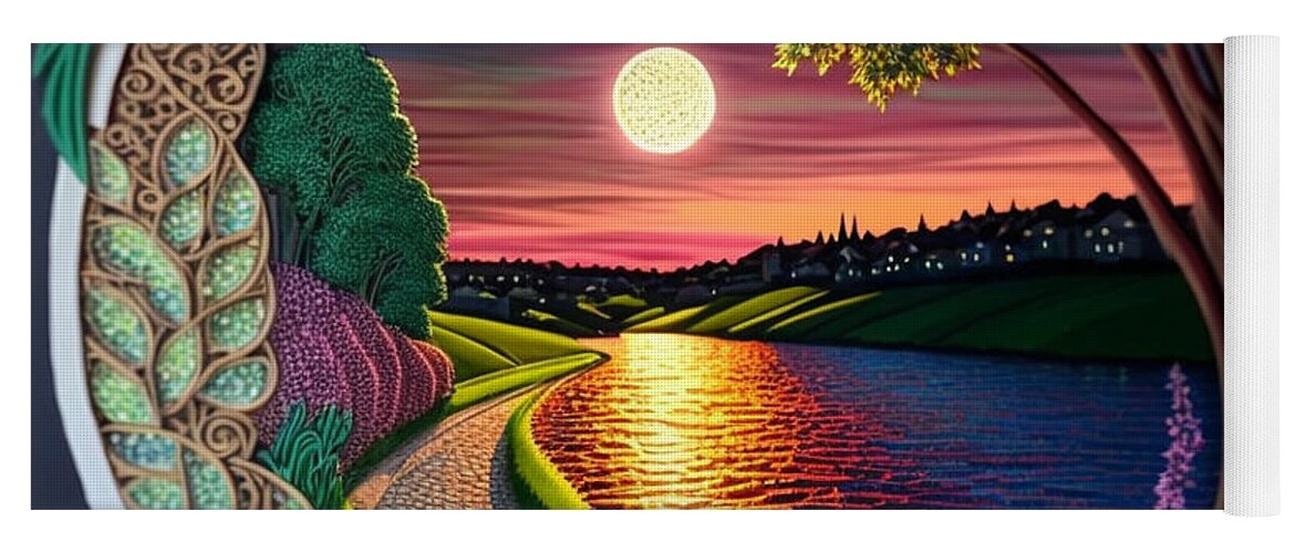 Evening Walk - Quilling Yoga Mat featuring the digital art Evening Walk - Quilling by Jay Schankman