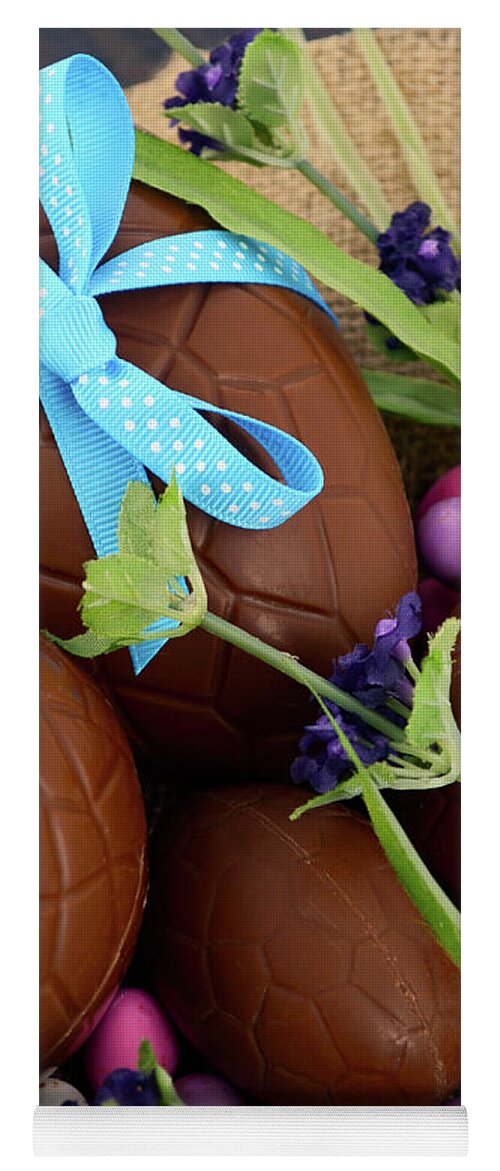 Blue Yoga Mat featuring the photograph Happy Easter chocolate eggs #1 by Milleflore Images