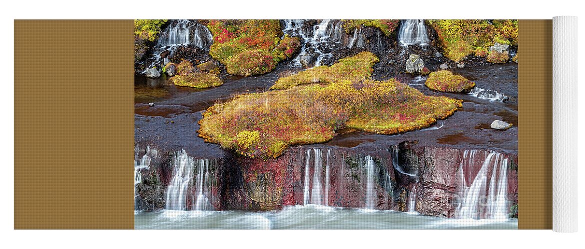 Attraction Yoga Mat featuring the photograph Hraunfossar or Lava Falls, Snaefellsnes peninsula, Iceland. This #1 by Jane Rix