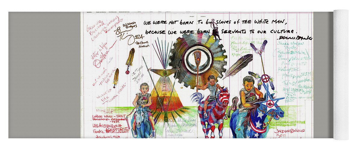 Ledger Art Yoga Mat featuring the drawing Indian Horse Power #2 by Robert Running Fisher Upham
