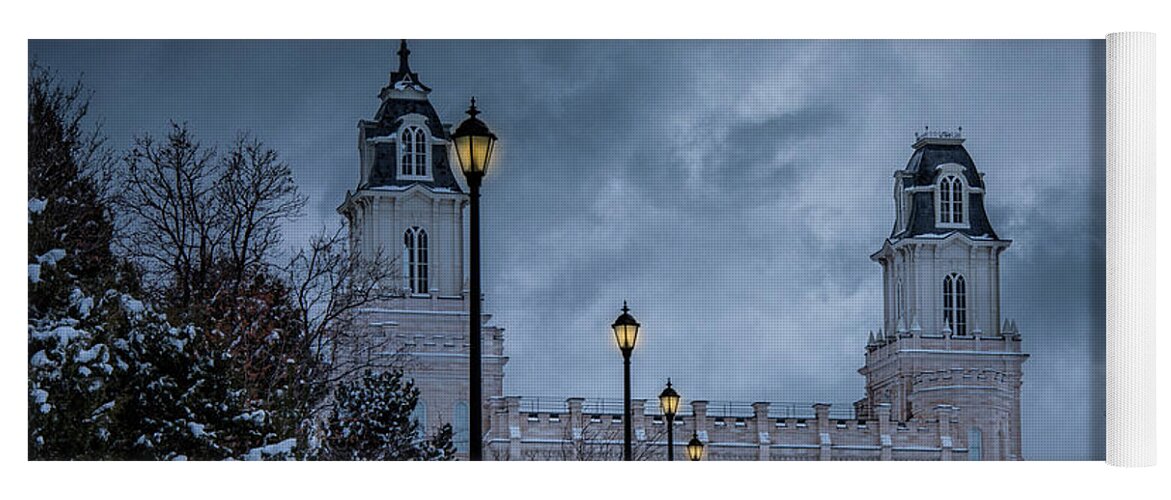 Manti Temple Yoga Mat featuring the photograph Lighted Path #1 by David Simpson