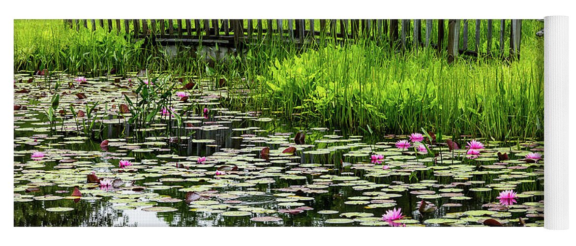 America Yoga Mat featuring the photograph Lily Pond Bridge 2 by Susan Cole Kelly