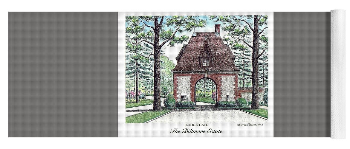 Biltmore Estate Yoga Mat featuring the drawing Lodge Gate at Biltmore Estate #1 by Lee Pantas