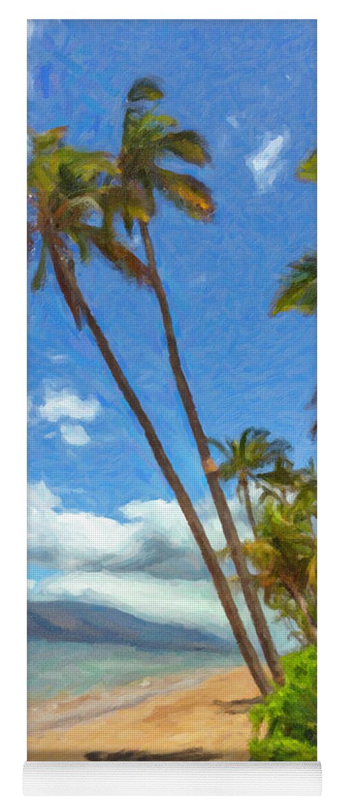 Beach Cove Yoga Mat featuring the painting Maui Palms #2 by Chris Spencer