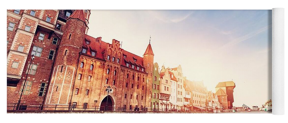 Gdansk Yoga Mat featuring the photograph Old town of Gdansk Danzig in Poland. Zuraw crane #1 by Michal Bednarek