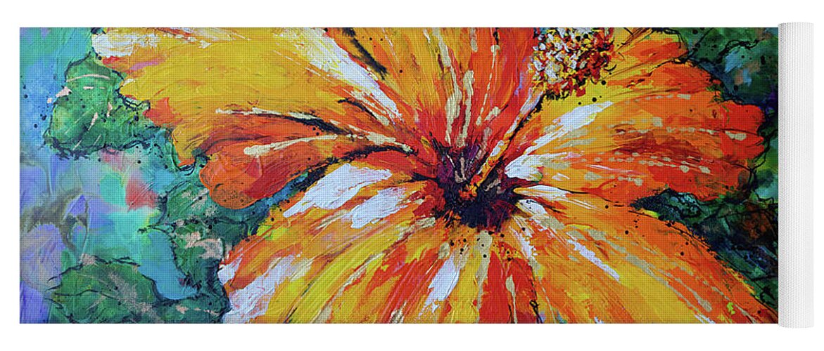 Orange Hibiscus Yoga Mat featuring the painting Orange Hibiscus by Jyotika Shroff