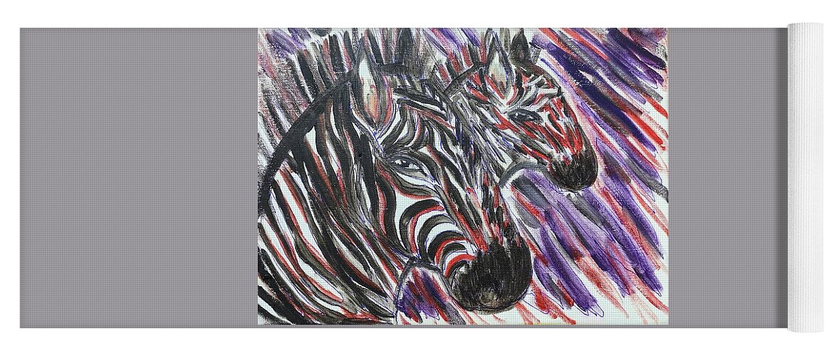 Oil Yoga Mat featuring the painting Zebras in abstract by Lisa Koyle