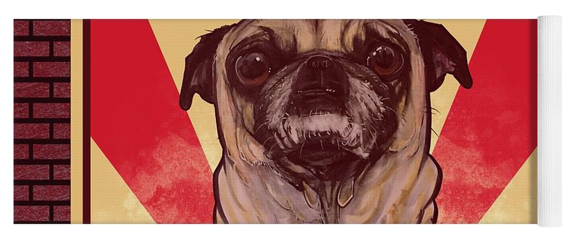 Pug Yoga Mat featuring the drawing Pug REVOLUTION #1 by John LaFree