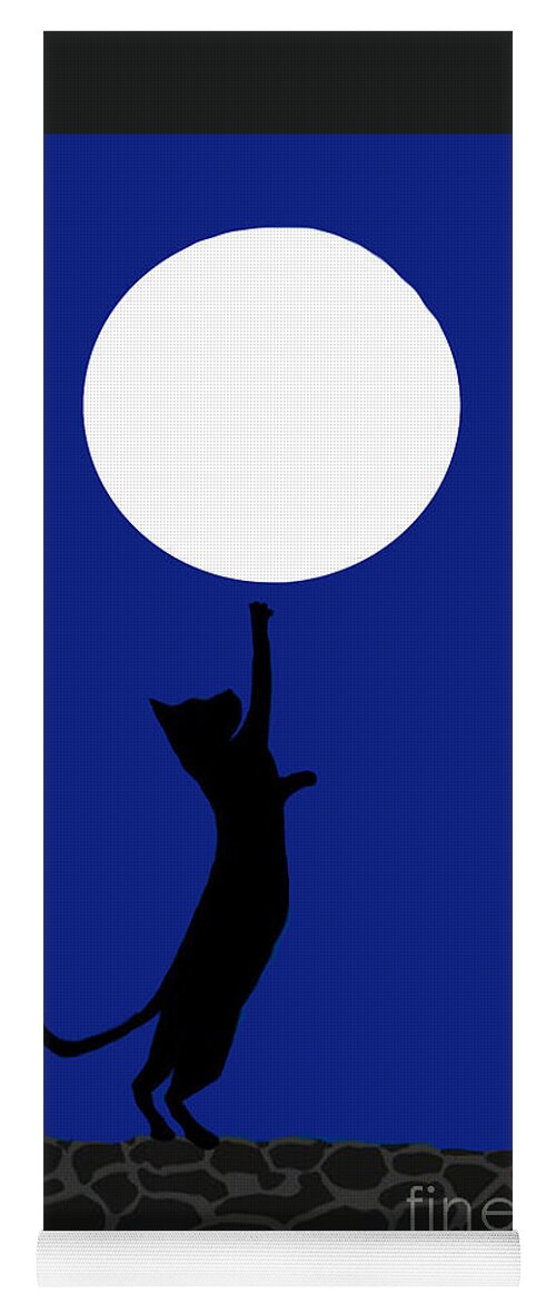 Black Cat Yoga Mat featuring the digital art Reaching for the moon by Elaine Hayward
