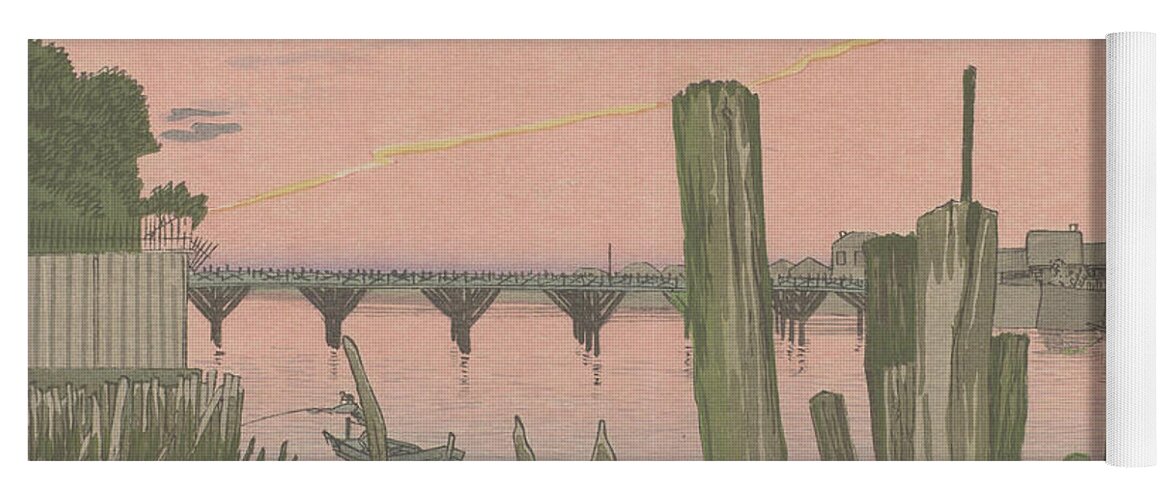 Kobayashi Kiyochika Yoga Mat featuring the painting Ry goku Bridge from Senhon kui #1 by Kobayashi Kiyochika