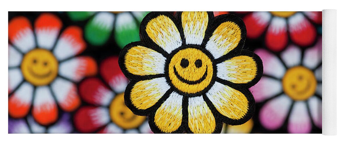 Smiley Face Yoga Mat featuring the photograph Smiley Yellow Flower Face #1 by Tim Gainey