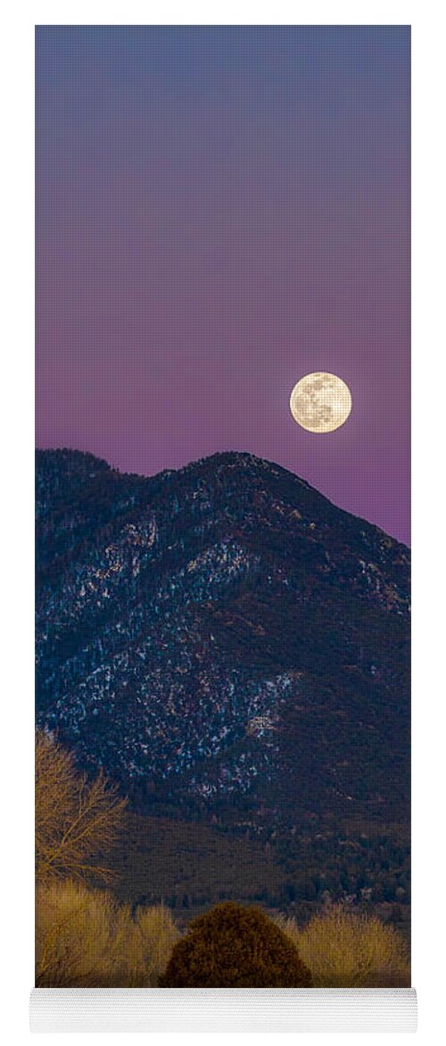 Taos Yoga Mat featuring the photograph Snow Moon over Taos Mountain #1 by Elijah Rael
