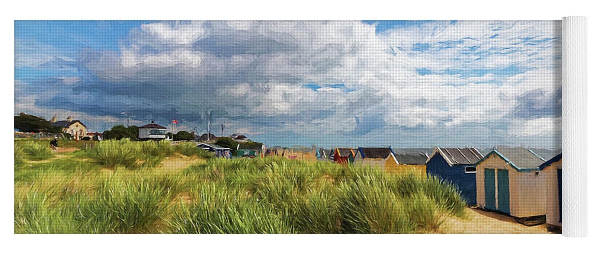 Coastline Yoga Mat featuring the digital art Southwold Beach Huts #1 by Ian Merton