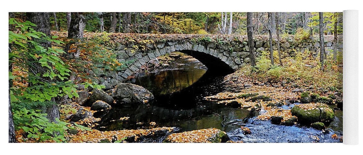 Stone Arch Autumn New England Hampshire Nh Bridge Water Stream Trout Fishing Leaves Foliage Fall Brook Yoga Mat featuring the photograph Stone Arch Bridge in Autumn by Wayne Marshall Chase