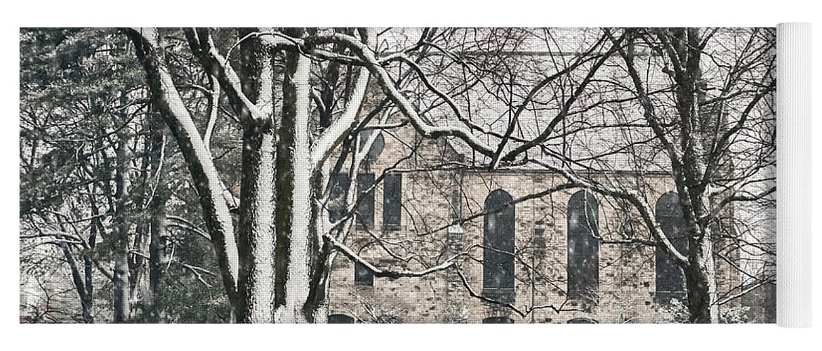 Chapel Yoga Mat featuring the photograph Stone Chapel in Winter #1 by Allin Sorenson