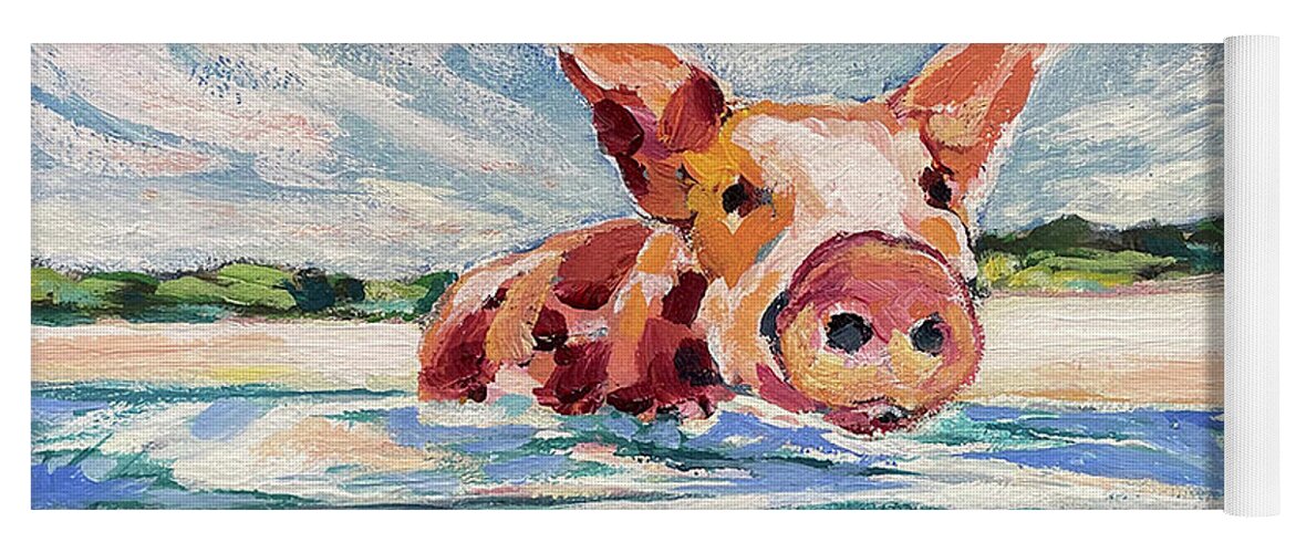 Pig Yoga Mat featuring the painting Swimming Pig #1 by AnneMarie Welsh