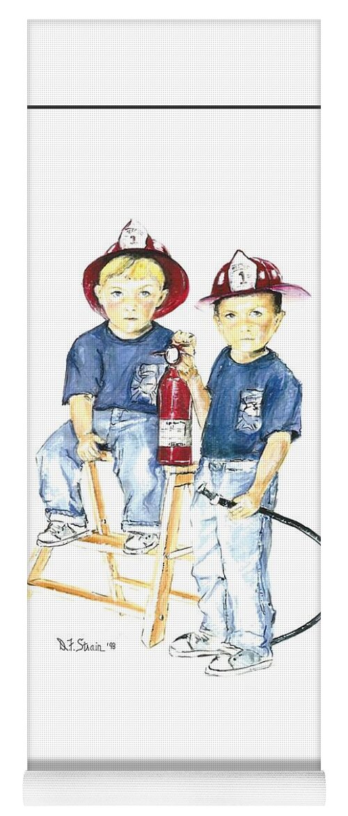 Images Yoga Mat featuring the drawing The Firefighter's Sons #1 by Diane Strain