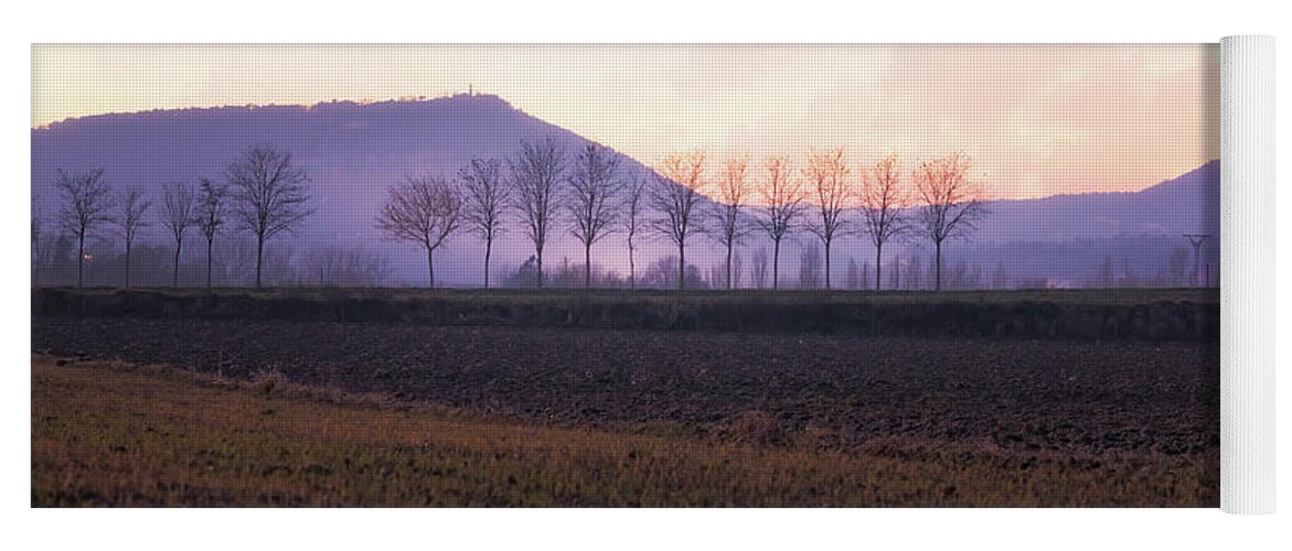 Agriculture Yoga Mat featuring the photograph The mist settles in the valley after sunset by Jordi Carrio Jamila