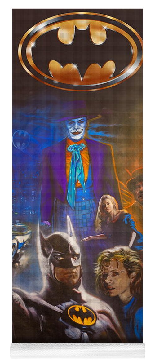 Batman Yoga Mat featuring the painting Tim Burton Batman 1989 Michael Keaton and Jack Nicholson #1 by Michael Andrew Law Cheuk Yui